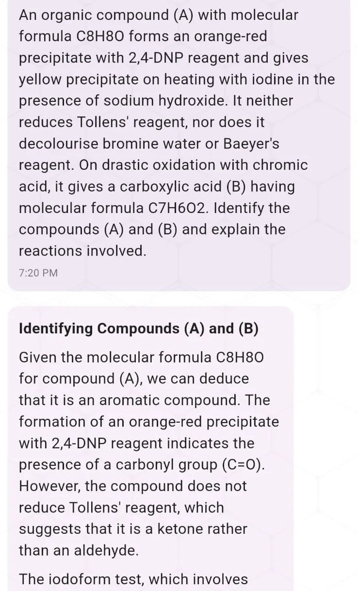 Rank Cherry answering a Chemistry question: An organic compound C8H8O forms an orange-red precipitate with 2,4-DNP reagent. Identify the compounds and explain the reactions.